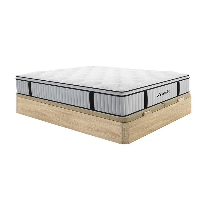 Ensemble 180 x 200 cm sommier coffre naturel clair + matelas ressorts ensachés surmatelas intégré ép.28cm - AMERICAN DREAM de