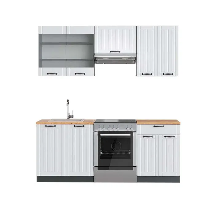 Vicco Cuisine Blanc cottage/anthracite 200cm, PT Chêne
