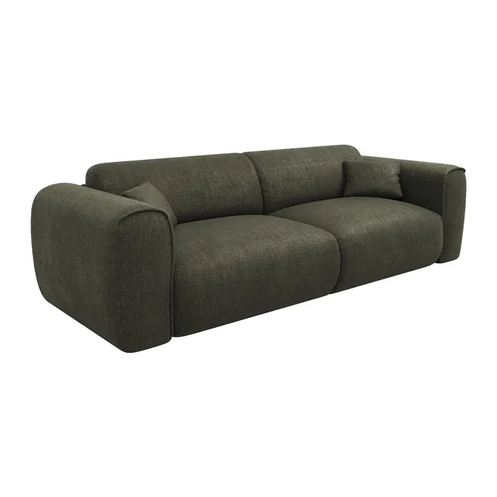 Canapé 4 places convertible express en tissu texturé vert kaki - Couchage 160 cm - Matelas 13 cm mémoire de forme POGNIA