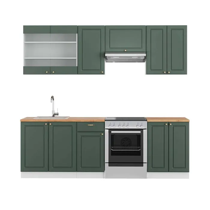 Vicco Cuisine Vert-Or Landhaus/Blanc 240cm, PT Chêne