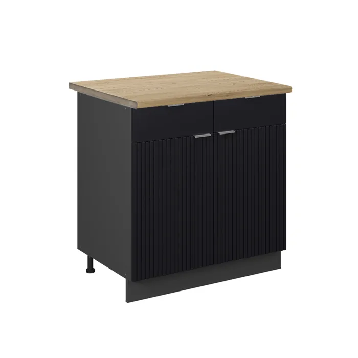 Vicco Meuble cuisine Noir rayé 80cm, PT Chêne
