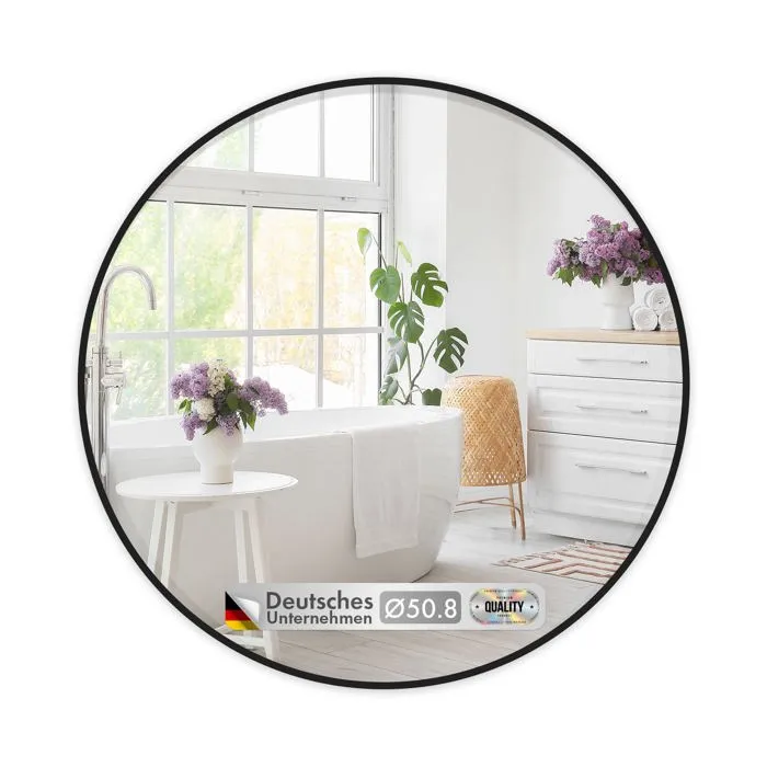 Miroir Mural Rond Bella Miroir Avec Cadre Noir En Alliage D'aluminium Ø 50 Cm