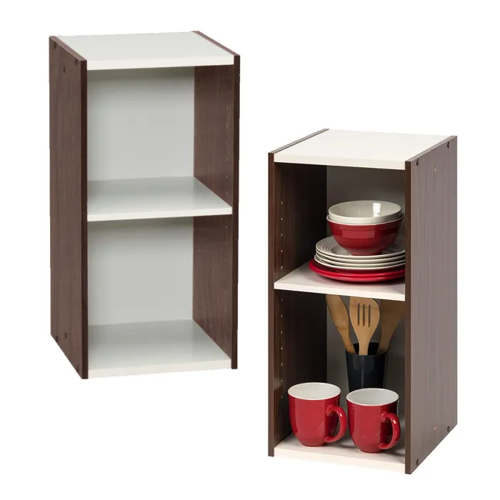 Iris Ohyama, Bibliothèque à 2 etageres de rangement, Lot de 2 meubles d'appoint, UB-6030, Marron