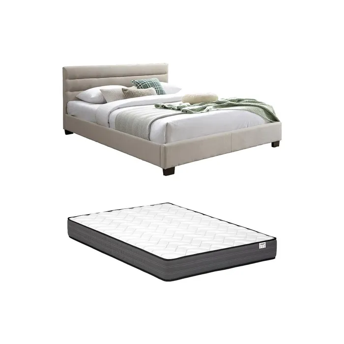 Lit 160 x 200 cm - Tissu - Beige + Matelas - FAUSTIN
