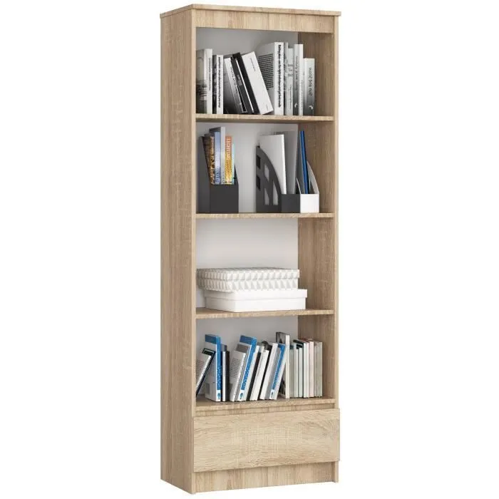 Bibliothèque De Bureau Akord R60 Chêne Sonoma 60 Cm 1 Tiroir Façade Chêne Sonoma 4 Étagères 60x35x180 Cm