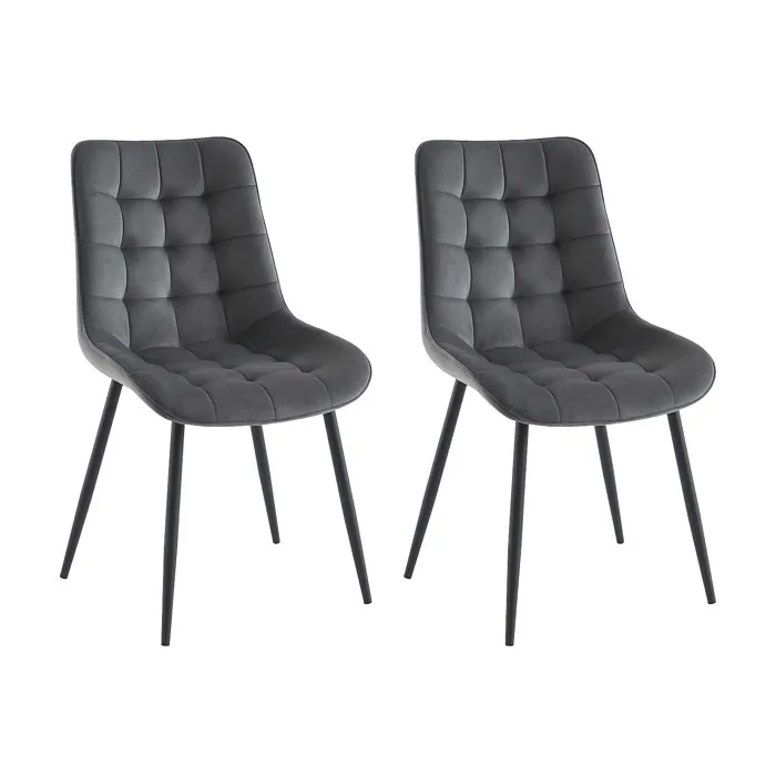 Lot De 2 Chaises Matelassées - Velours Et Métal Noir - Gris - Ollua