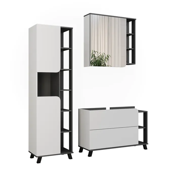 Vicco Ensemble de meubles de salle de bains Blanc/Anthracite 3 pièces