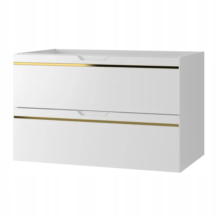 Meuble sous vasque suspendu ESPERO blanc 80 cm - bande décorative dorée