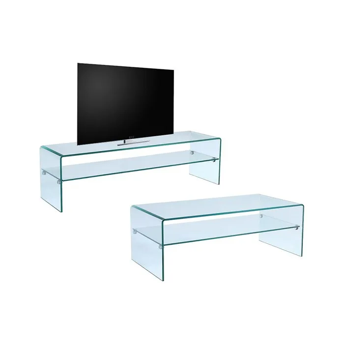 Ensemble Table basse + Meuble TV - Verre trempé - Séjour design STILEOS