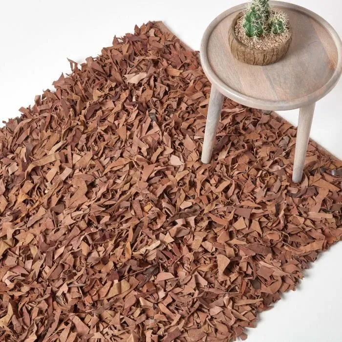 Tapis Shaggy Cuir Dallas Marron 90x150cm - Homescapes