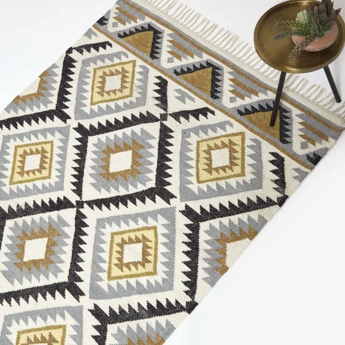 Tapis Kilim En Laine À Motif Géométrique Jaune Agra 120x170cm - Homescapes