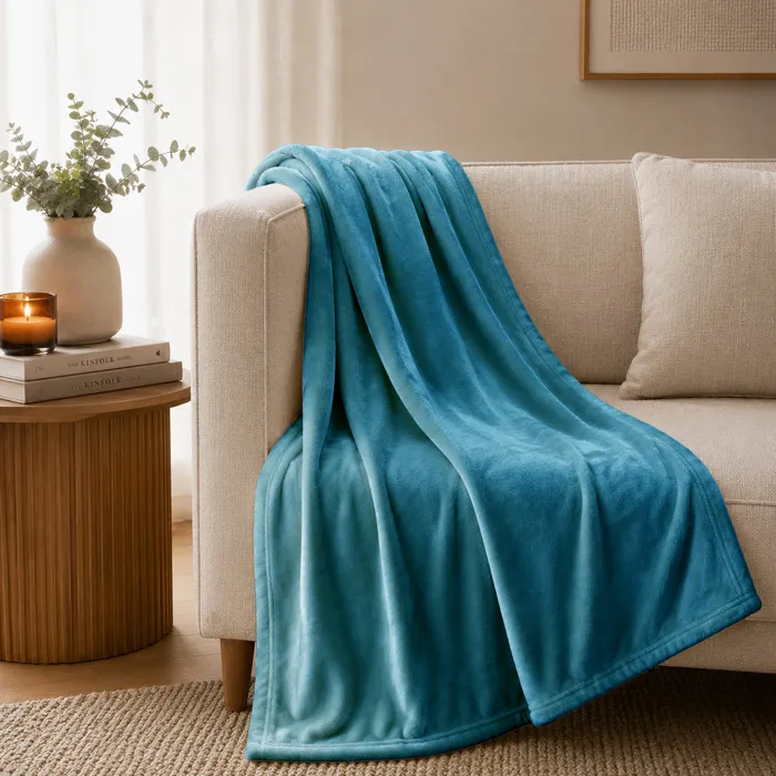 Linnea Velvet Plaid 240 X 260 Cm Polyester Bleu