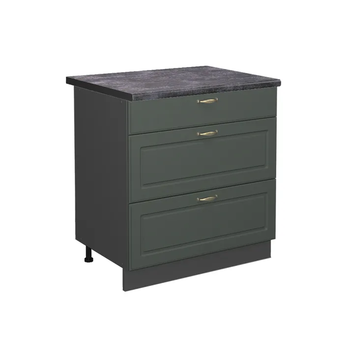 Vicco Meuble cuisine Vert Or Campagne 80cm avec 3 tiroirs, PT Anthracite