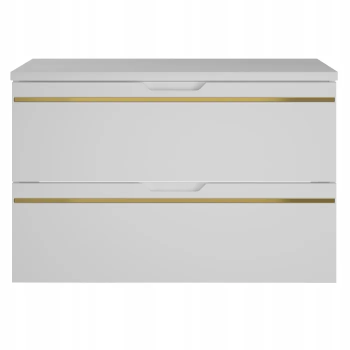 Meuble sous vasque suspendu avec plan ESPERO blanc 80 cm - bande décorative dorée
