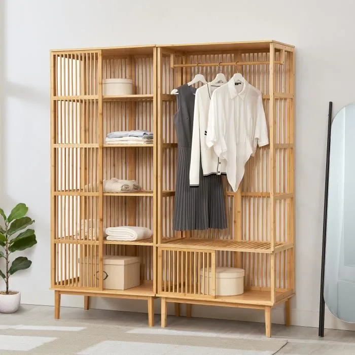 Ensemble de portant Vemb et étagère Trundholm bambou 185 x 160 x 45 cm naturel