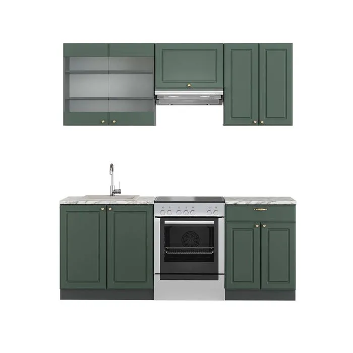 Vicco Cuisine Vert et or campagne/anthracite 200cm, PT Marbre