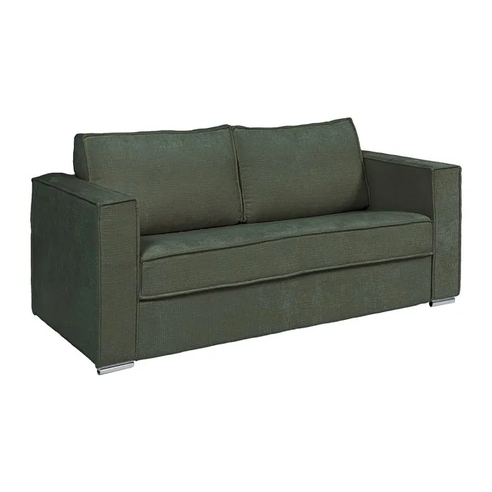 Canapé 4 places convertible express en tissu chenille vert sapin - Couchage à lattes larges 160 cm - Matelas 18 cm LORETO