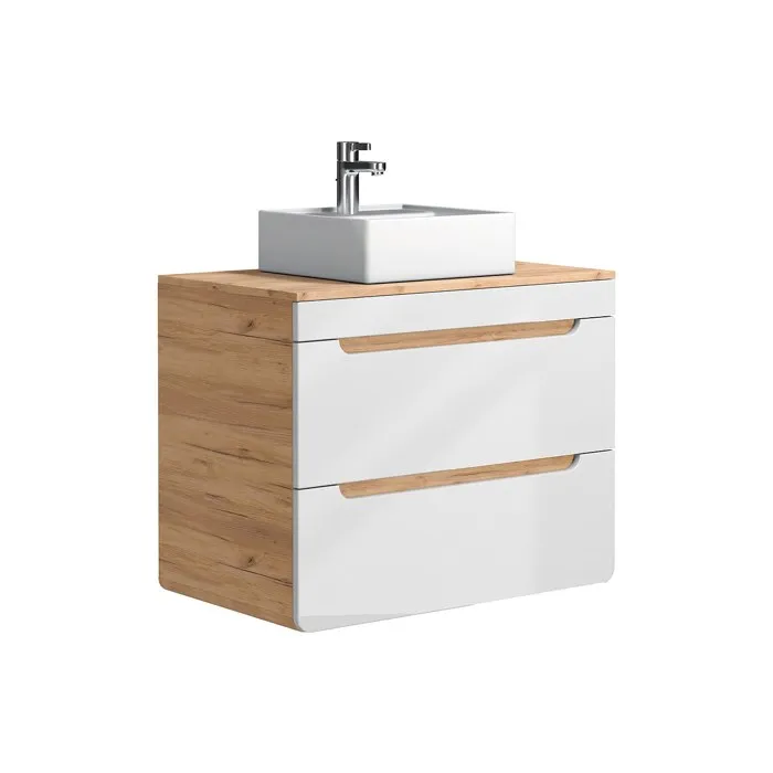 Meuble de salle de bain suspendu avec vasque à poser - Coloris naturel et blanc - 80 cm - ARUBA
