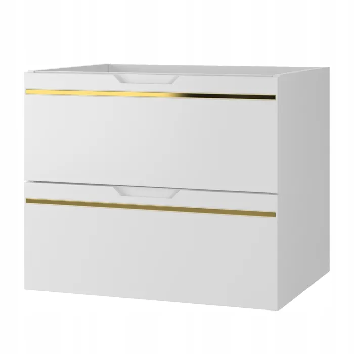 Meuble sous vasque suspendu ESPERO blanc 60 cm - bande décorative dorée