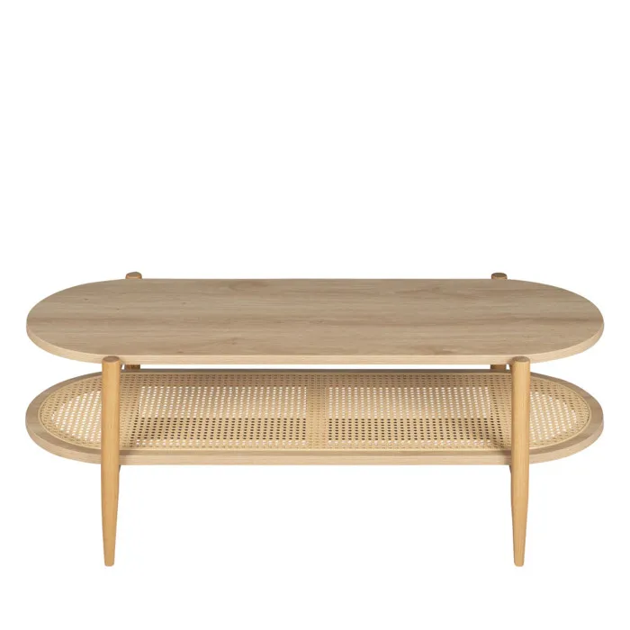 Ellos - Table basse ovale en bois et cannage - Bois clair