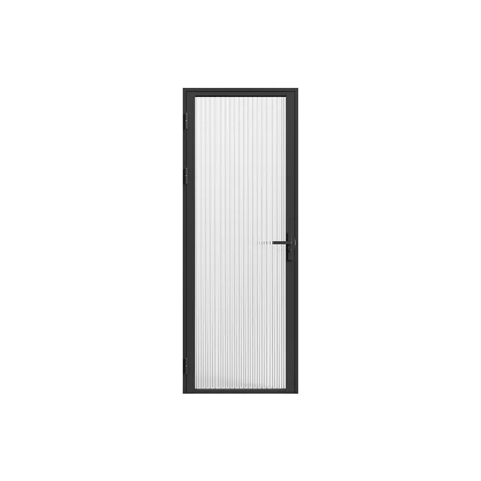 Bloc porte réversible en aluminium et verre trempé texturé - H204 x L73 cm - Noir - LOXTON
