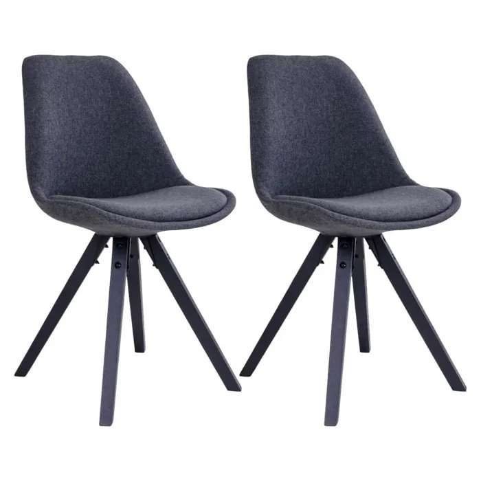 Nibben - Lot De 2 Chaises Tissu Gris Foncé Et Piétement Hévéa Noir