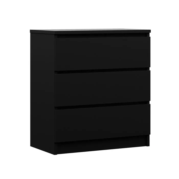 Commode 3 Tiroirs, Noir, 70 X 39 X 79 Cm