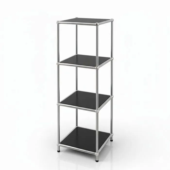 Étagère Métal Chromé Design Épuré, Concept Epuré Mk-005, L30 × P30 × H95 Cm, Noir