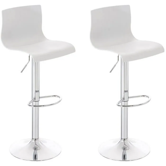 Lot De 2 Tabourets De Bar Hoover Plastique Chromé Blanc