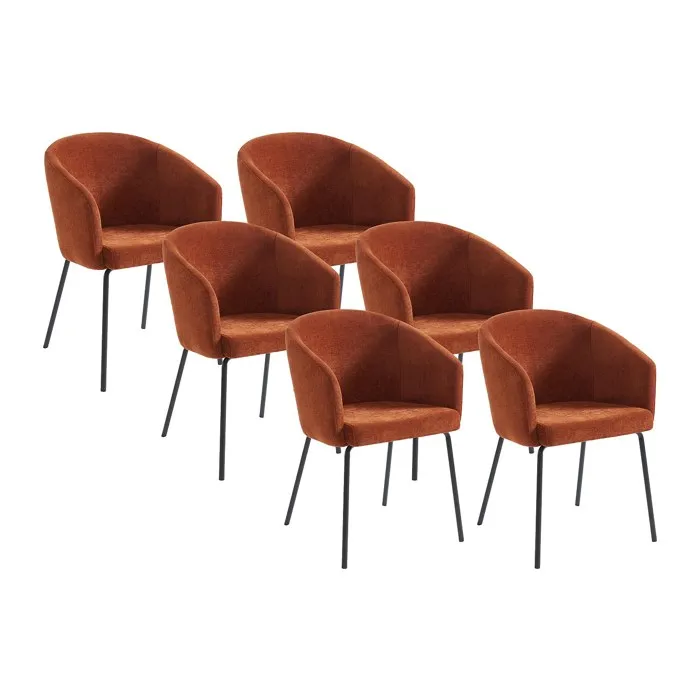 Lot de 6 chaises avec accoudoirs en tissu et métal - Terracotta - MORONI