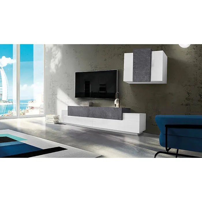 Unité Murale Dmar, 240x45h180 Cm, Blanc Brillant Et Ardoise
