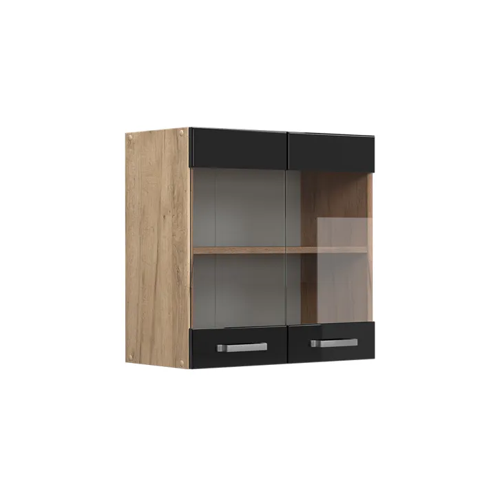 Vicco Meuble de cuisine haut vitré Noir Haute brillance 60cm