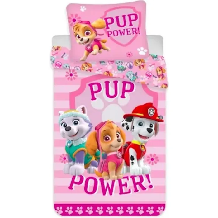 Parure De Lit Pat'patrouille Pup Power 100x135 + Taie 40x60 Cm - Rose Coton