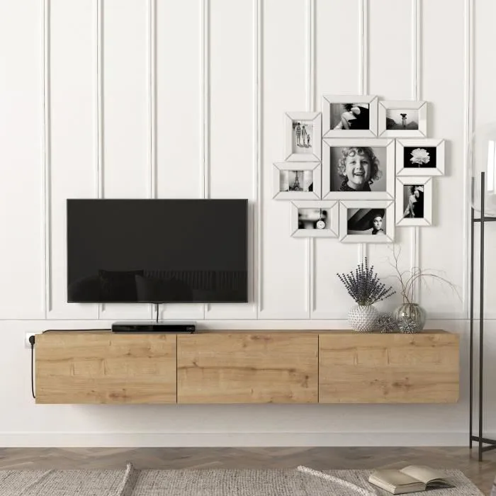 Meuble TV Vihti 180 x 31 x 29,5 cm effet chêne en.casa