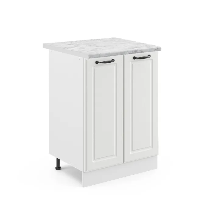 Vicco Meuble bas de cuisine Blanc campagne/Blanc 60cm plan de travail Marbre