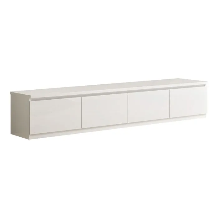 DEYTON - Meuble TV 4 Portes Laqué Blanc Brillant