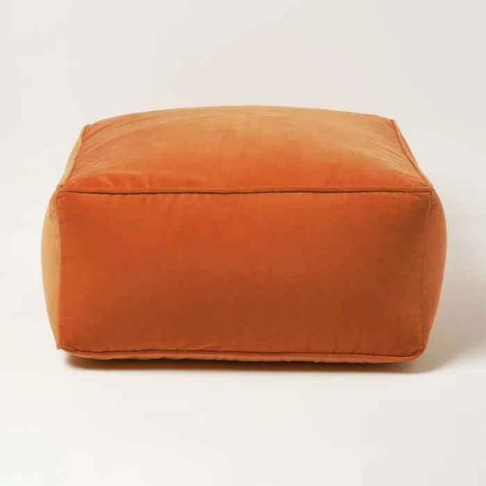 Pouf Carré En Velours Orange - Homescapes