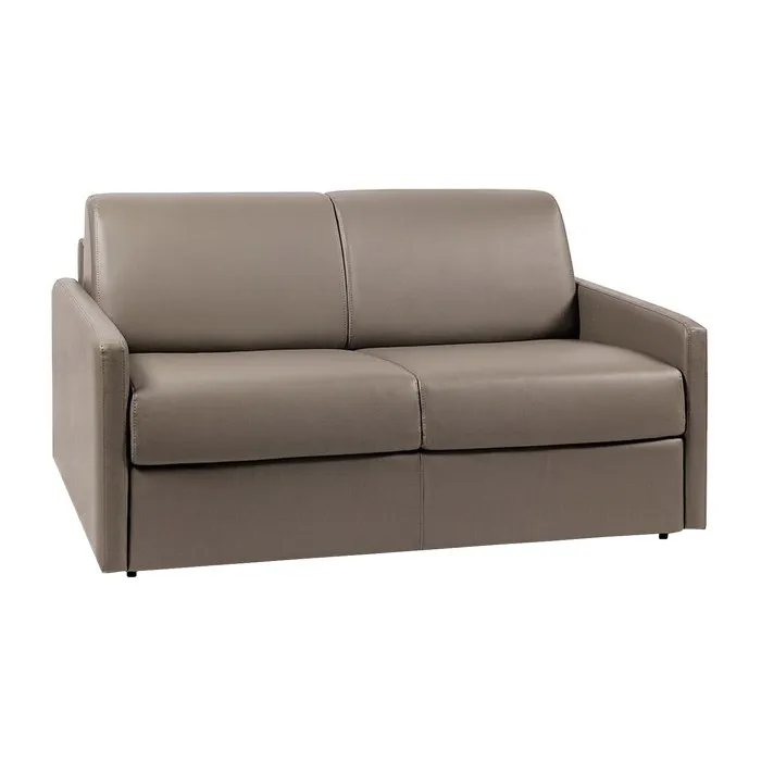 Canapé 2 places convertible express en simili taupe - Couchage 120 cm - Matelas 14 cm CALIFE