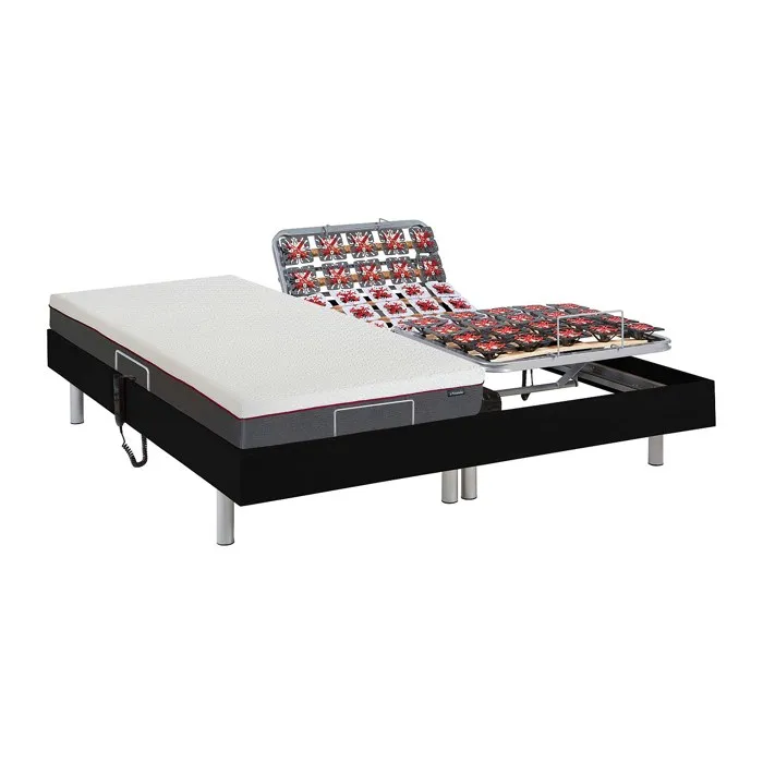 Lit électrique de relaxation tout plots + matelas mémoire de forme - 2 x 90 x 200 cm - Noir - ATRIDE de YSMÉE