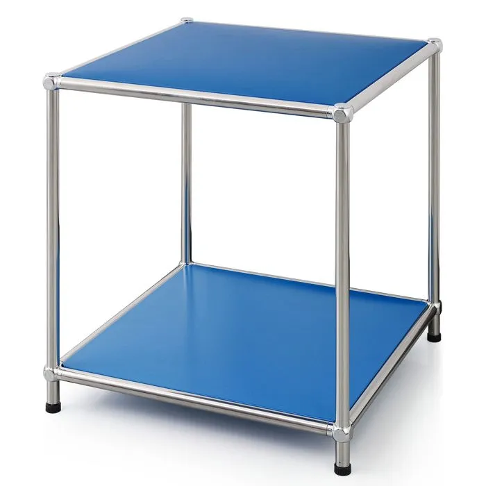 Étagère métal chromé design épuré, Concept Epuré MK-012: 2 étages, L40 x P40 x H46 cm, Bleu