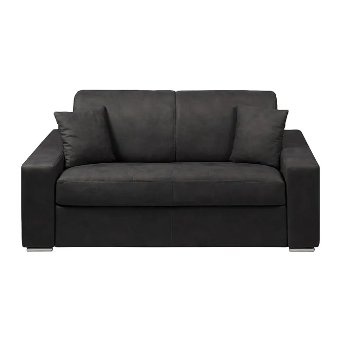 Canapé 2 places convertible express en tissu - Anthracite - Couchage 120 cm - Matelas 14 cm EMIR