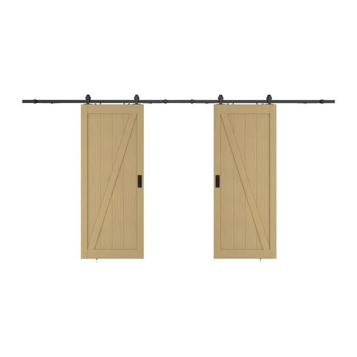 Porte coulissante double avec système en applique en bois et MDF - Naturel clair - 2 x H205 x L63 cm - BALERMA