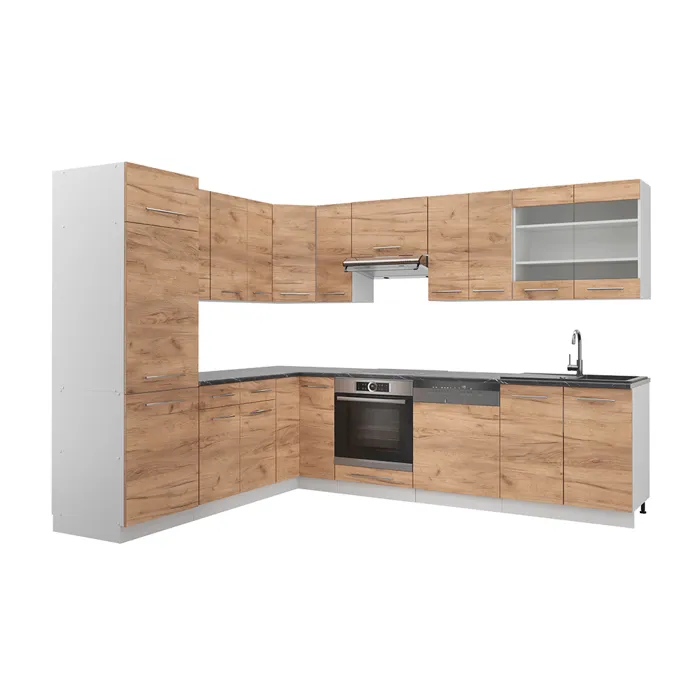 Vicco Cuisine en angle Chêne de force doré/Blanc 287 x 227 cm, PT Anthracite