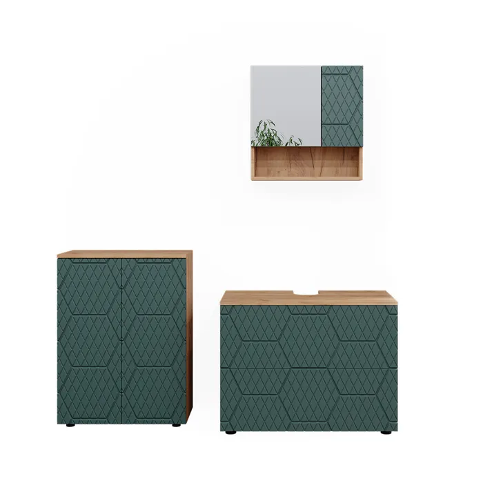 Vicco Meubles bain Vert/Chêne doré 3 pièces