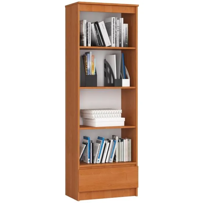 Bibliothèque De Bureau Akord R60 Aulne 60 Cm 1 Tiroir Façade Aulne 4 Étagères 60x35x180 Cm