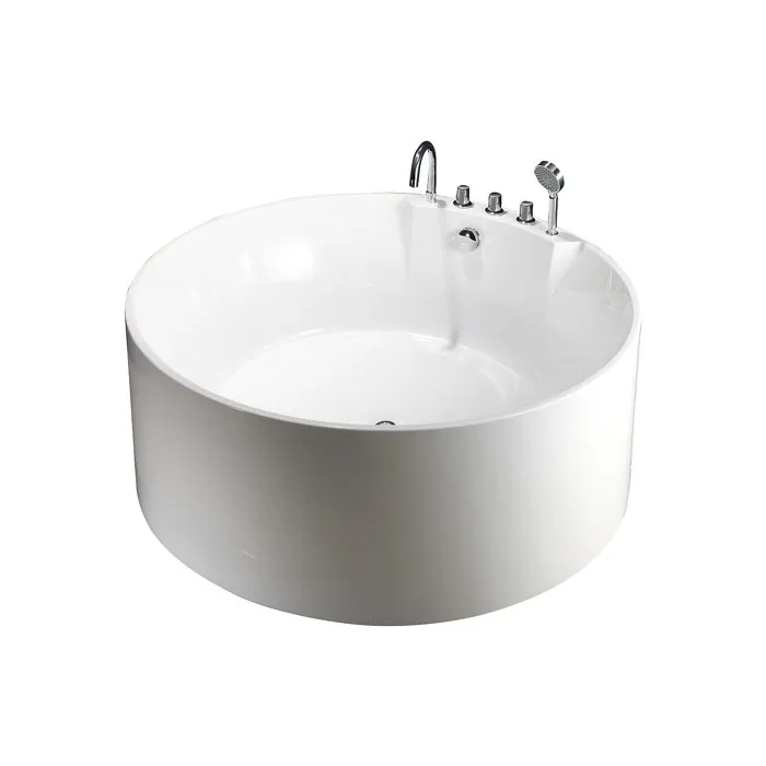 Baignoire îlot ronde avec robinetterie - 150 x 150 x 58 cm - Blanche - 373 L - LINDA