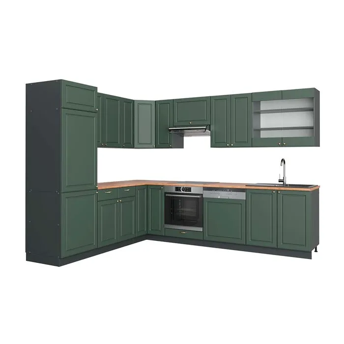 Vicco Cuisine en angle Vert Or Campagne/Anthracite 287 x 227 cm, PT Chêne