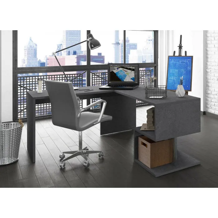 Bureau Dmassaro, Bureau d'angle PC, Table de bureau polyvalente, Bureau gain de place multi-positions, 160x60h78 cm, Ardoise
