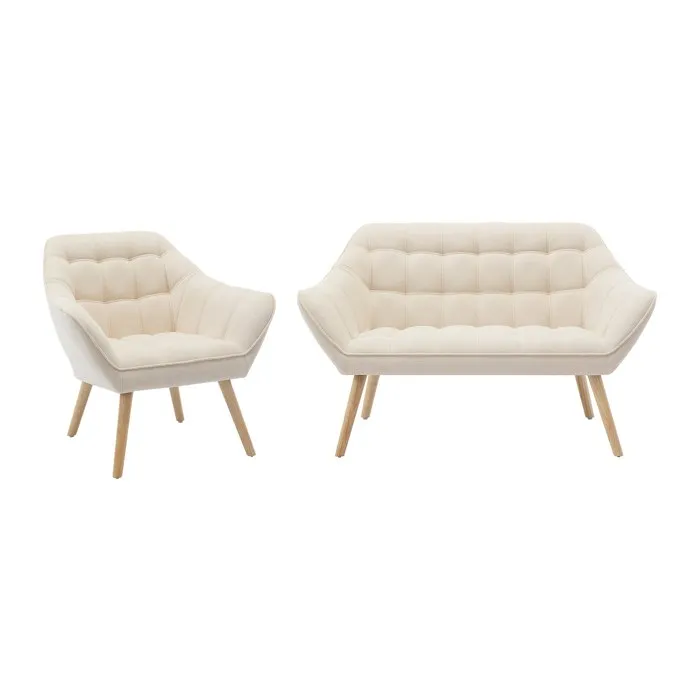 Canapé 2 places et fauteuil en tissu beige CASERTA