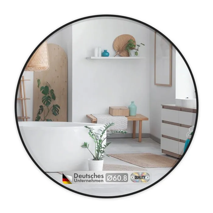Miroir Mural Rond Bella Miroir Avec Cadre Noir En Alliage D'aluminium Ø 60 Cm